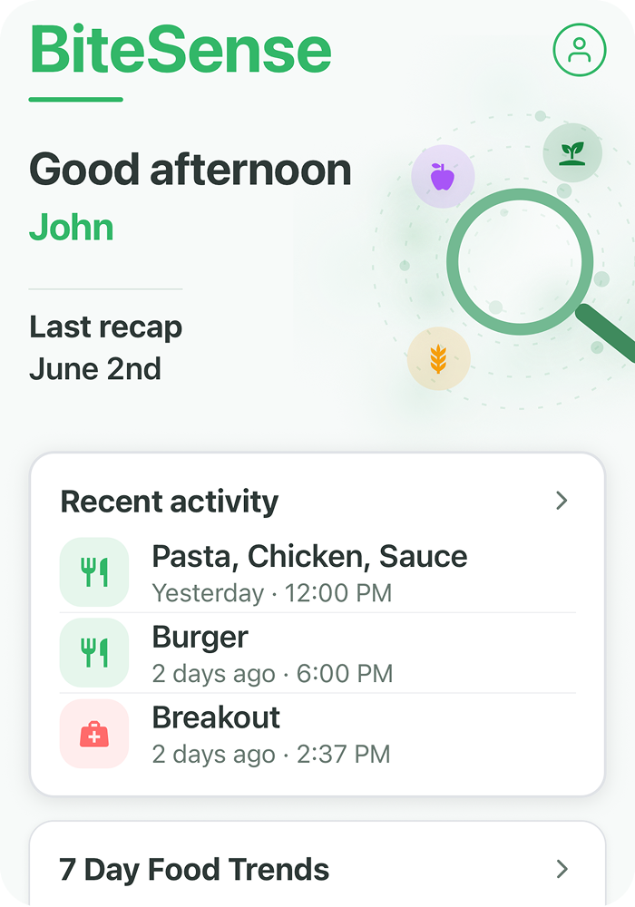 BiteSense food sensitivity tracker app