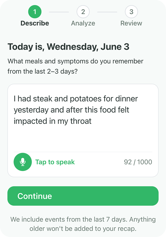 Tell BiteSense natural language food logging