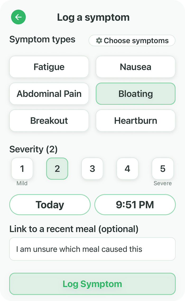 BiteSense traditional meal log form